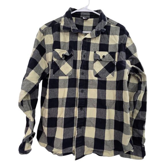 DGK LARGE PUMA EMBROIDER PATCHWORK COTTON GINGHAM LONG SLEEVE BUTTON UP FLANNEL - Picture 2 of 4